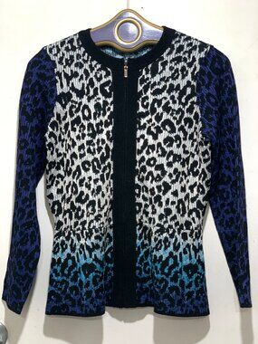 ST. JOHN KNIT LEOPARD PRINT SWEATER JACKETS SIZE S